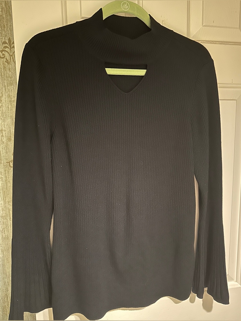 CHICO’s , barely worn, black ribbed mock turtleneck, with cut out